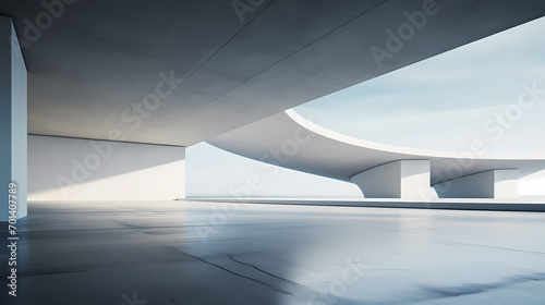 3d render of abstract futuristic architecture with empty concrete floor