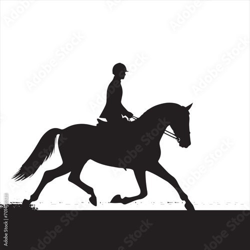 Nocturnal Horseback Waltz: Silhouetted Rider and Majestic Horse in Moonlit Dance - Man riding horse stock vector - Black vector horse riding Silhouette 