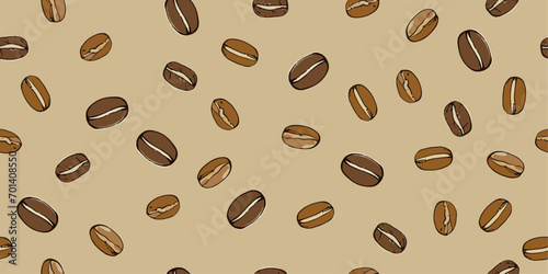 Coffee bean pattern. Vector pattern with coffee beans. For print and pattern in coffee house, wrappers, wallpaper, cups.