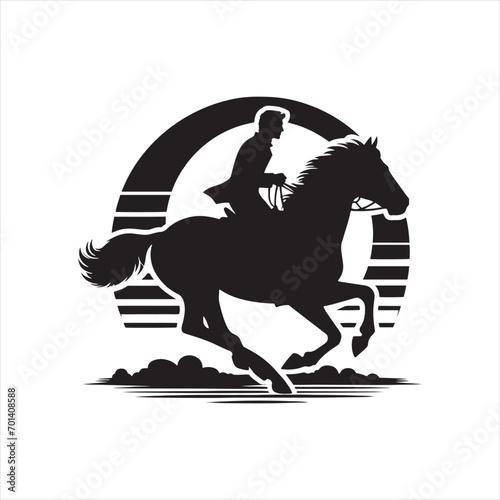 Midnight Horse Rider's Tale: Silhouette of Equestrian Grace under Starry Skies - Man riding horse stock vector - Black vector horse riding Silhouette
