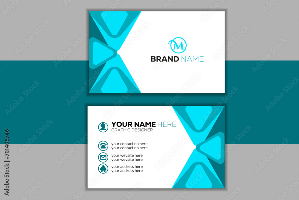 Naklejka premium Blue and modern creative business card and name card, simple clean template vector design, layout in rectangle size.