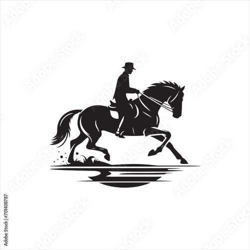 Moonlit Horseback Serenade: Equine Silhouette in Celestial Harmony - Man riding horse stock vector - Black vector horse riding Silhouette
