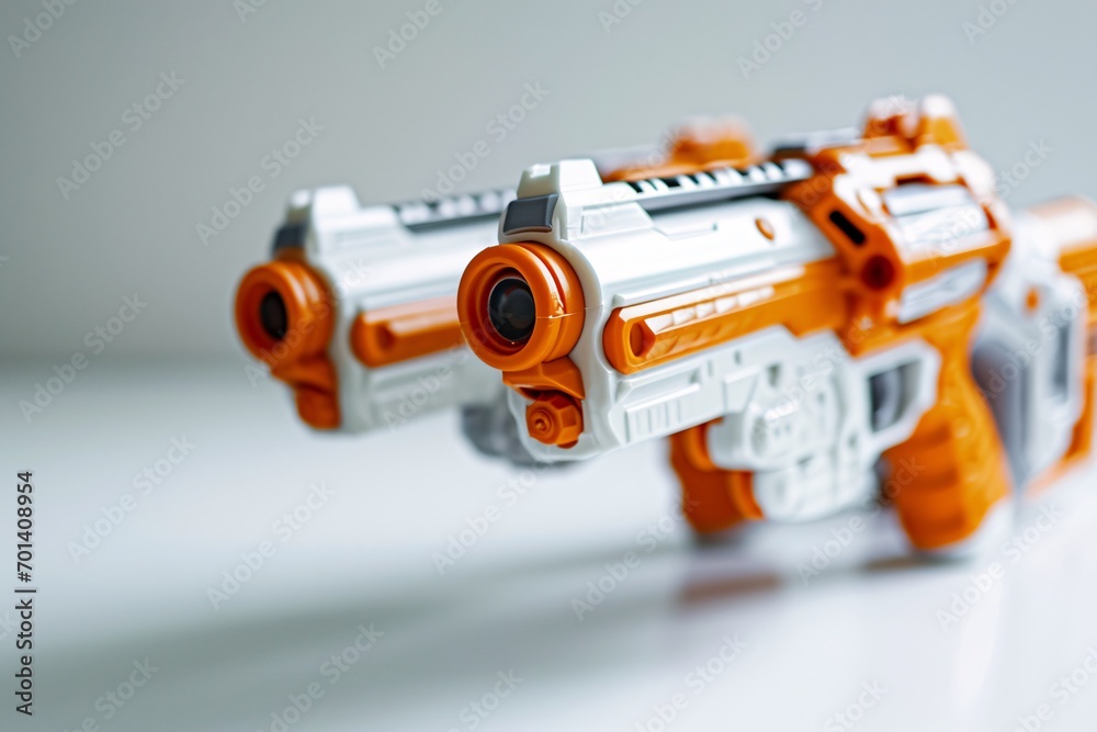 Orange and White Toy Gun on White Table Generative AI