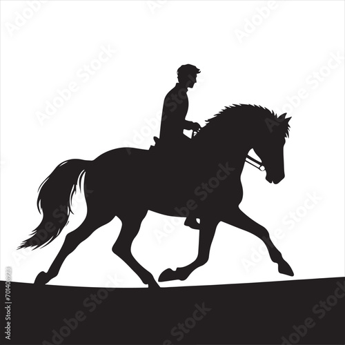 Starlit Horseback Serenade: Silhouette of Rider and Noble Horse in Night's Embrace - Man riding horse stock vector - Black vector horse riding Silhouette 