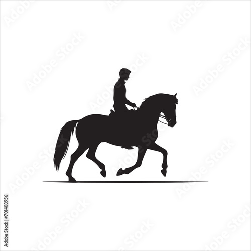 Moonlit Equestrian Dance: Silhouetted Rider and Steed in Celestial Waltz - Man riding horse stock vector - Black vector horse riding Silhouette 