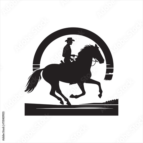 Galactic Horse Ride: Silhouetted Rider and Steed in Celestial Motion - Man riding horse stock vector - Black vector horse riding Silhouette
