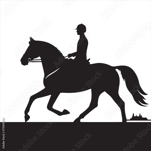 Nighttime Rider s Shadow  Equine Silhouette in the Lunar Ballet - Man riding horse stock vector - Black vector horse riding Silhouette 
