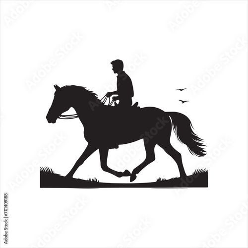 Starry Night Canter: Equine Silhouette in Celestial Splendor - Black vector horse riding Silhouette - Man riding horse stock vector

