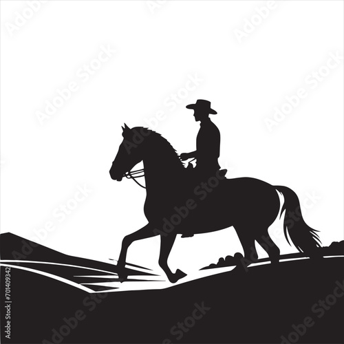 Silhouette of Horse Riding: Equine Grace in Moonlit Beauty - Man riding horse stock vector - Black vector horse riding Silhouette
