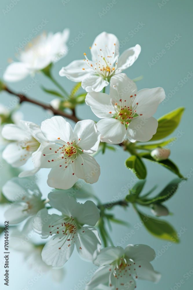 White cherry blossom Sakura as vertical Greeting card template composition