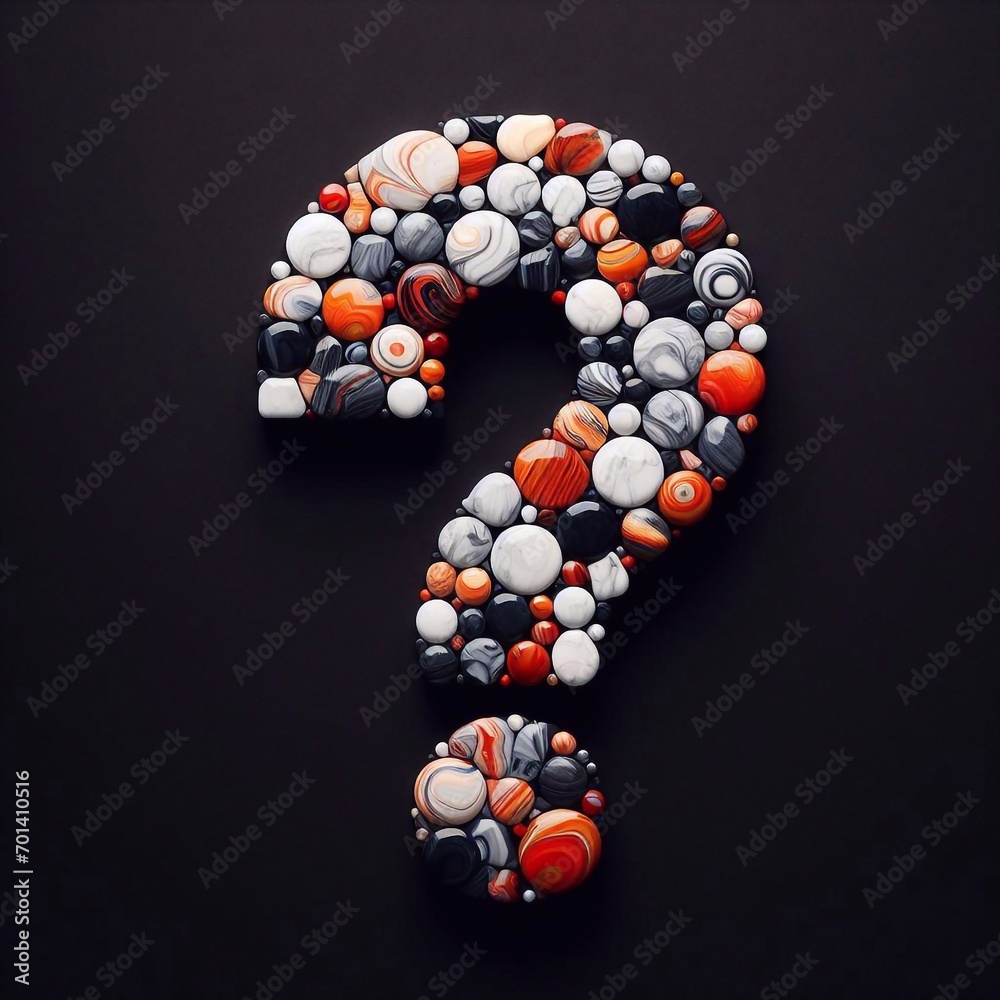 question mark shape made of marble pebbles. AI generated illustration