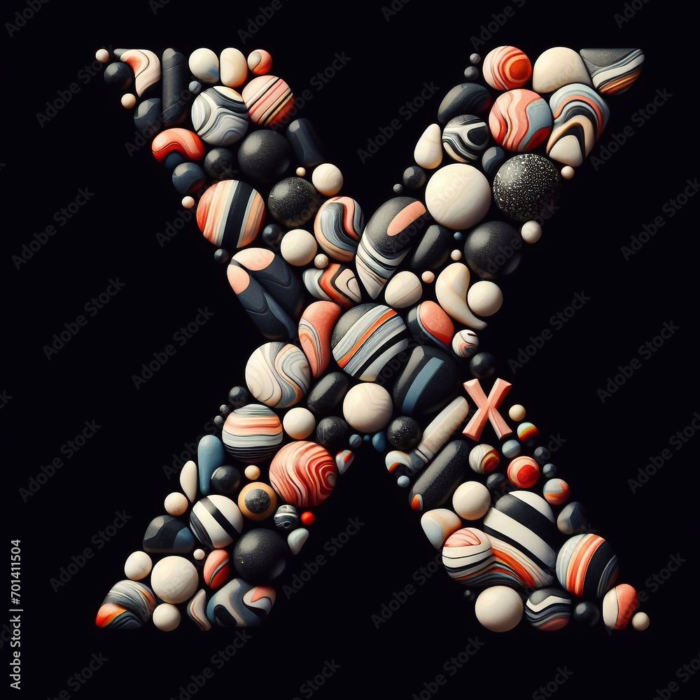 X shape made of marble pebbles. AI generated illustration X shape made of marble pebbles. AI generated illustration