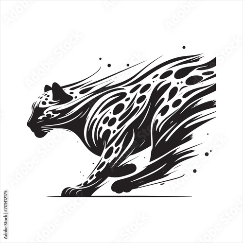 Wildcat in Full Motion: Silhouette of a Running Leopard - Nature's Swift Stride - Black vector stock 