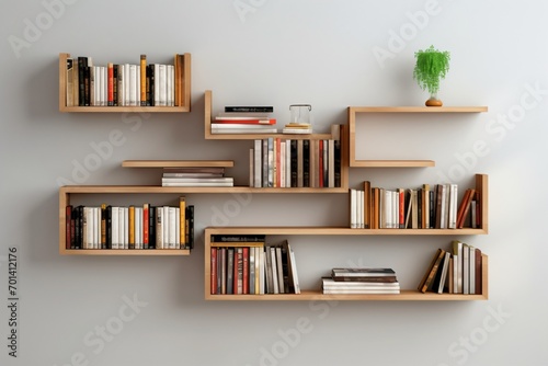 A modern and fancy wall-hanging bookshelf for home decor photo