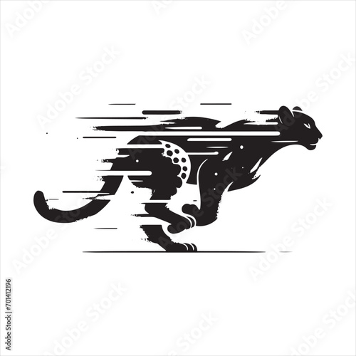 Running Leopard in Silhouette: Graceful Big Cat in Swift Jungle Stride - Black vector stock 