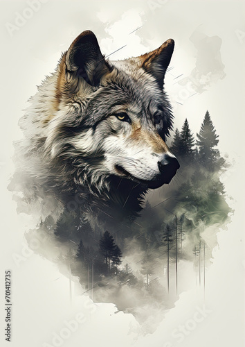 A illustration portrait of the one wolf.