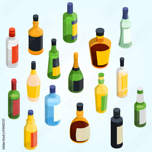 alcohol isometric icon set
