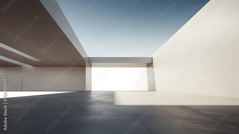 3d render of abstract futuristic architecture with empty concrete floor