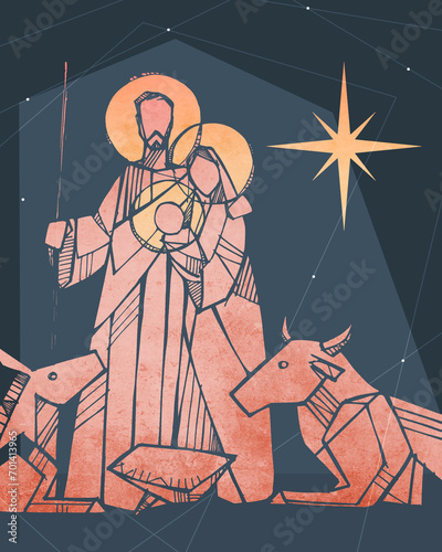 Hand drawn digital illustration or drawing of Jesus Christ Nativity (ID: 701413965)