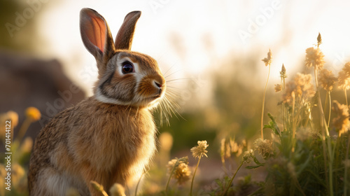 Rabbit in the grass, capturing the essence of wildlife in a natural setting. © MP Studio