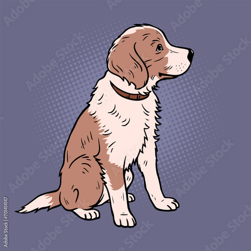 Cute domestic dog. Friendly funny pet. Face puppy animal. Cartoon vector illustration. Hand drawn pop art