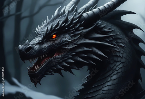 Black dragon on winter background © Black Morion
