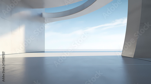 3d render of abstract futuristic architecture with empty concrete floor