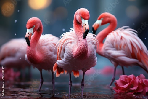 Closeup Cutie Pink Flamingo Bird in the Wild Generative AI