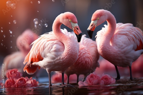 Flamingo Fantasy Cute Bird in Pink Closeup Generative AI