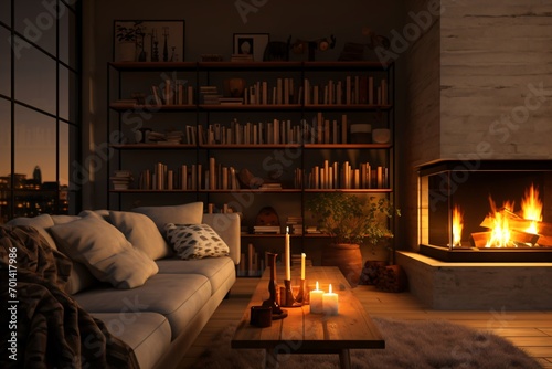 A cozy apartment with a fireplace in the winters