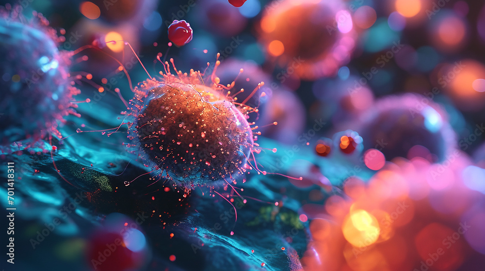 Immune cell, nucleus animation style, biology. Natural colors and shades.