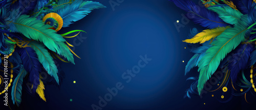 background with vibrant Brazilian carnival banner template with copy space. Multicolored carnival mask banner with space for text. Carnival party banner, invitation card. Brazilian carnival banner.  photo