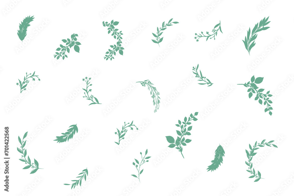 Hand drawn botanical silhouette of branches, flowers and leaves. Vector illustration Hand drawn botanical silhouette of branches, flowers and leaves. Vector illustration
