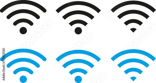 Collection of stock vector images depicting symbols and icons related to wireless Wi-Fi connectivity, including