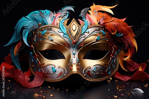 Brazilian carnival masks. Rio de Janeiro carnival mask with feathers. Brazilian carnival.