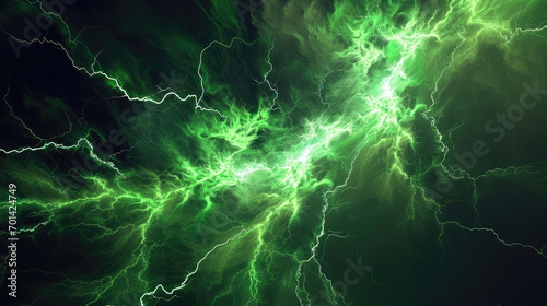 Luminescent Reverie: Abstract Green Lightning Symphony. Generative AI