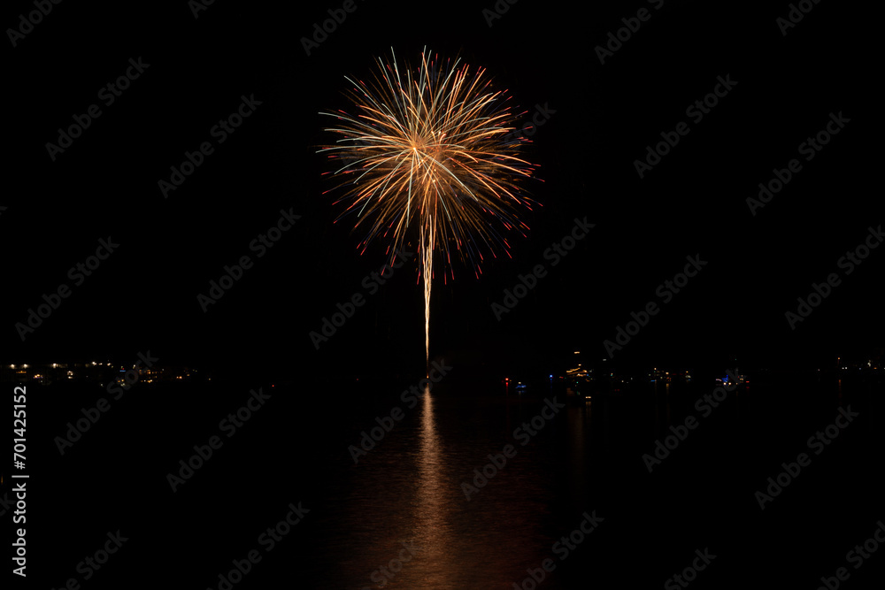 New Year's Eve fireworks over the channel in Marina del Rey, CA celebrate east coast midnight. New Year's Eve fireworks over the channel in Marina del Rey, CA celebrate east coast midnight.