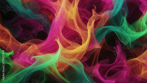 Abstract composition of chaotic flames in a blend of fuchsia and neon green, creating a striking contrast with a lively, playful texture.