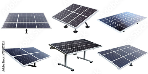 Set of solar panels or solar cells for health clean energy and environment isolated on transparent png background, Photovoltaic solar traps, green energy concept.