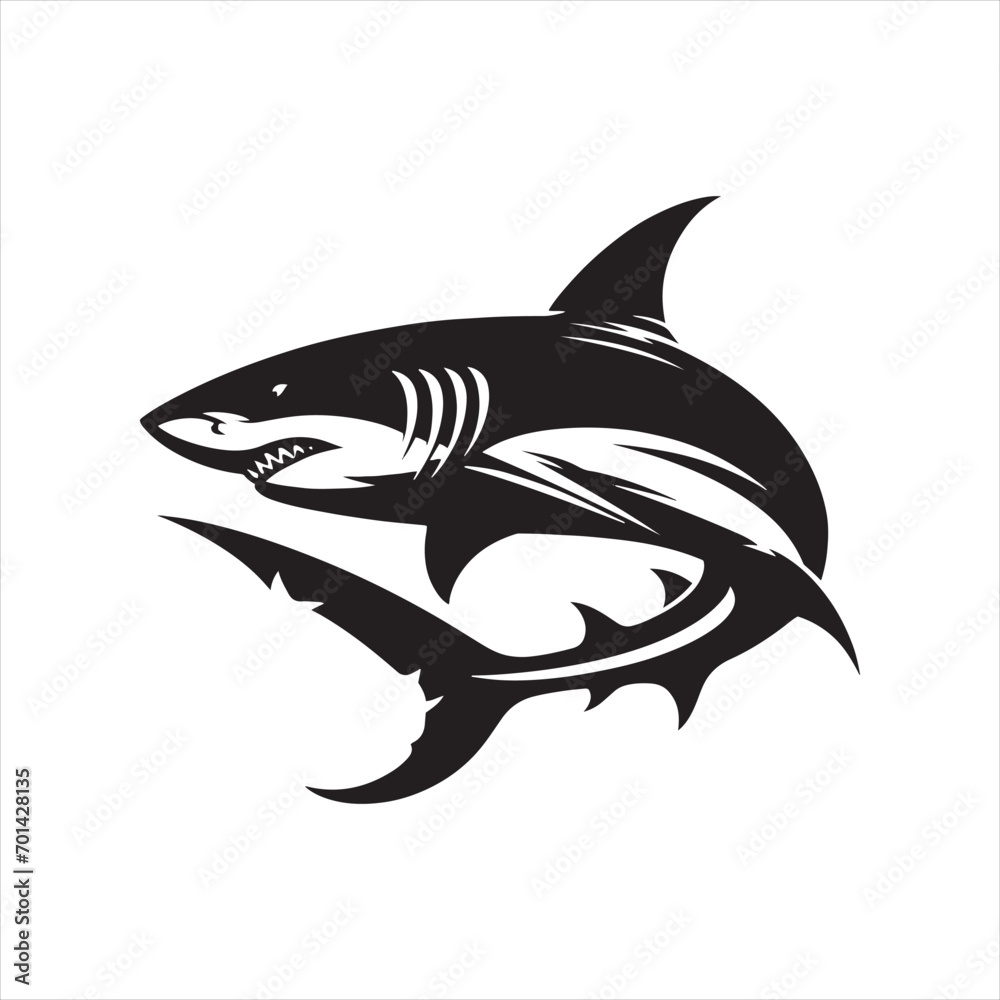 Fototapeta premium Celestial Cruiser: Shark Silhouette Cruising the Cosmic Currents - Shark Black Vector Stock 