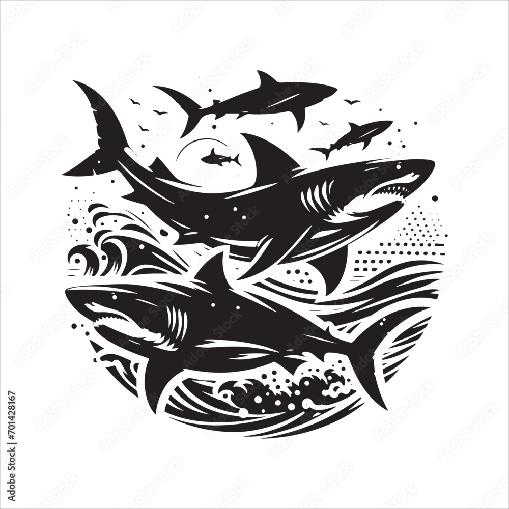 Celestial Challenger: Shark Silhouette Conquering Galactic Depths - Shark Black Vector Stock
Celestial Challenger: Shark Silhouette Conquering Galactic Depths - Shark Black Vector Stock