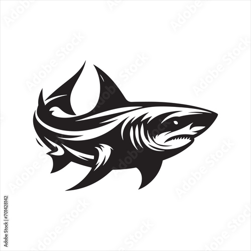 Lunar Lurker: Shark Silhouette Stealthily Navigating Night's Waters - Shark Black Vector Stock
