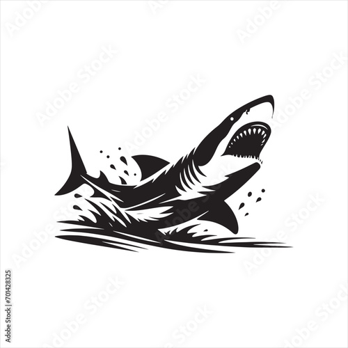 Midnight Stalker: Shark Silhouette Hunting Under the Moon - Shark Black Vector Stock
