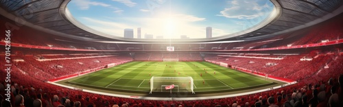 Ultra-modern stadium soccer stadium during daylight panorama scene.