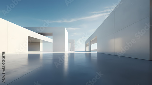 3d render of abstract futuristic architecture with empty concrete floor