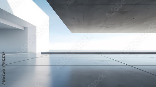 3d render of abstract futuristic architecture with empty concrete floor