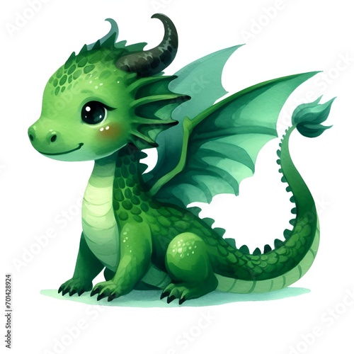 Green dragon Chinese symbol new year watercolor paint decor greeting card © Oleksiy