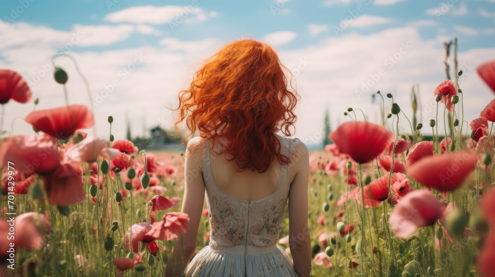 Red-haired woman in a poppy field Red-haired woman in a poppy field