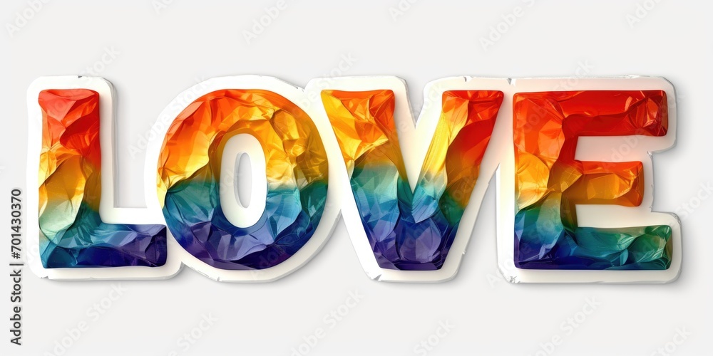 The word love is made out of colorful paper