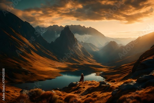 In the early light of Autumn, picture a mountainous landscape that appears almost otherworldly. The impeccable lighting 